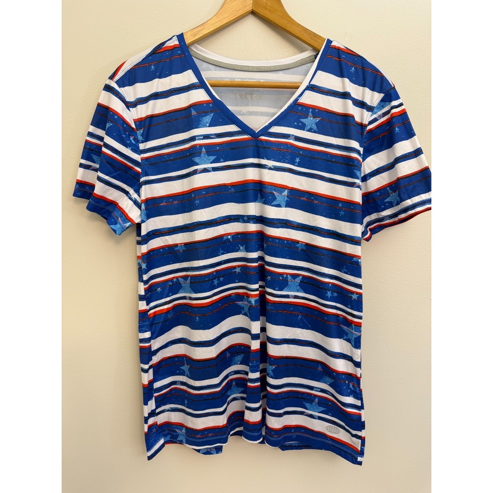 Reel Legends V-Neck Sport Shirt Womens Large Red White and Blue Lightweight